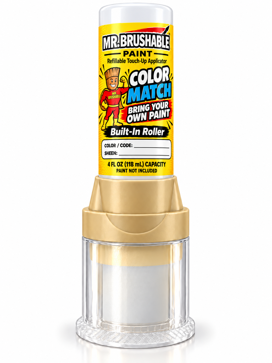 Mr. Brushable empty refillable touch-up paint applicator with built-in roller, bring your own paint