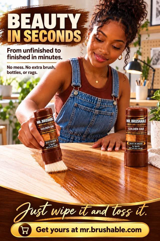 Mr. Brushable wood stain and polyurethane with built-in brush for furniture touch-ups