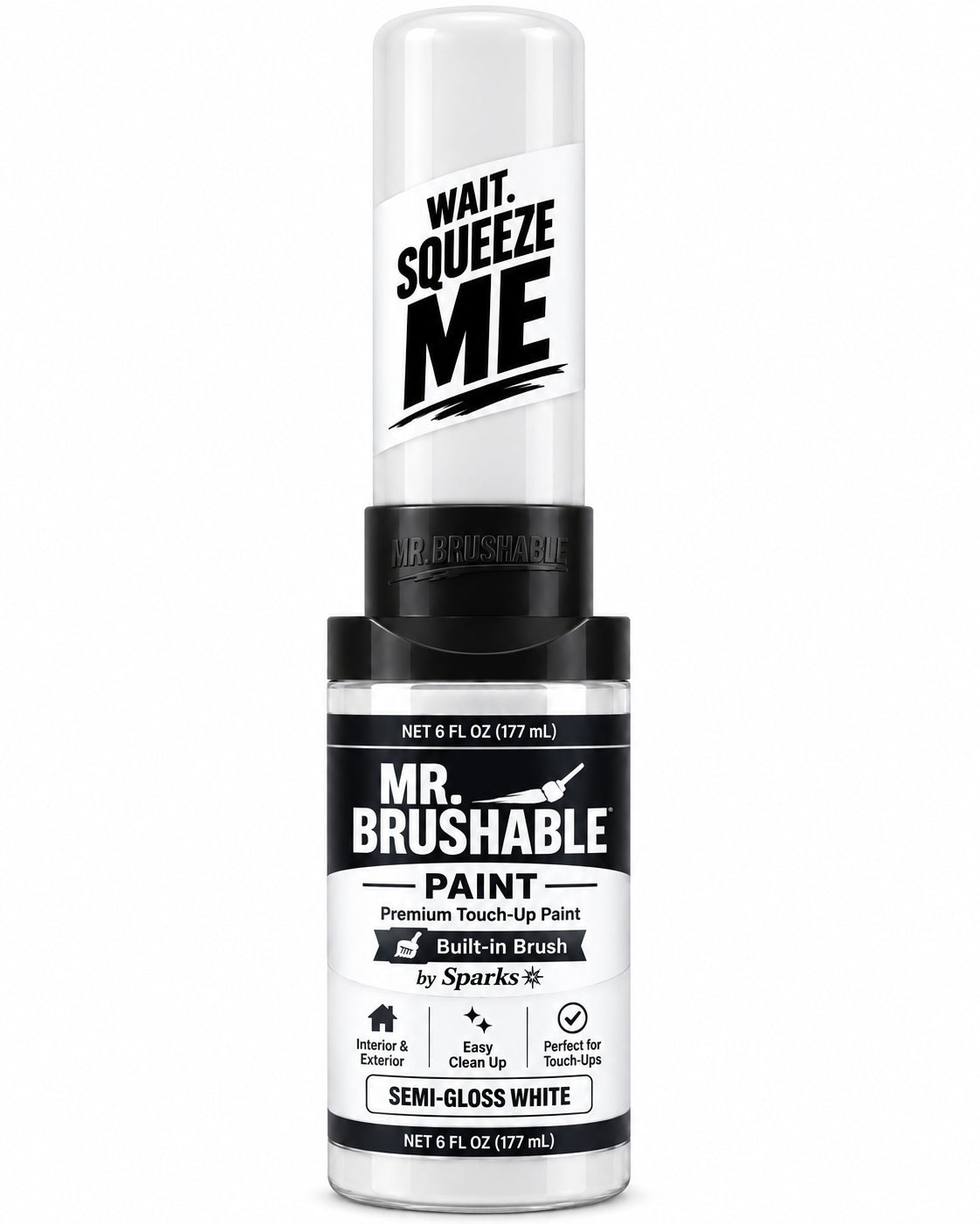 Mr. Brushable semi-gloss white touch-up paint, 6 oz bottle with built-in brush