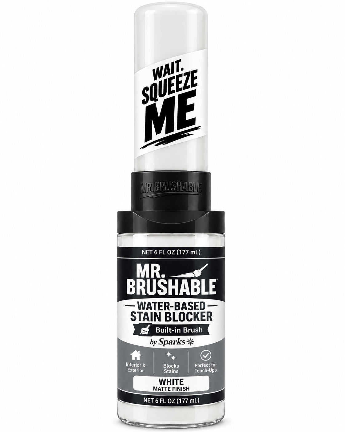 Mr. Brushable water-based stain blocker, white matte, with built-in brush
