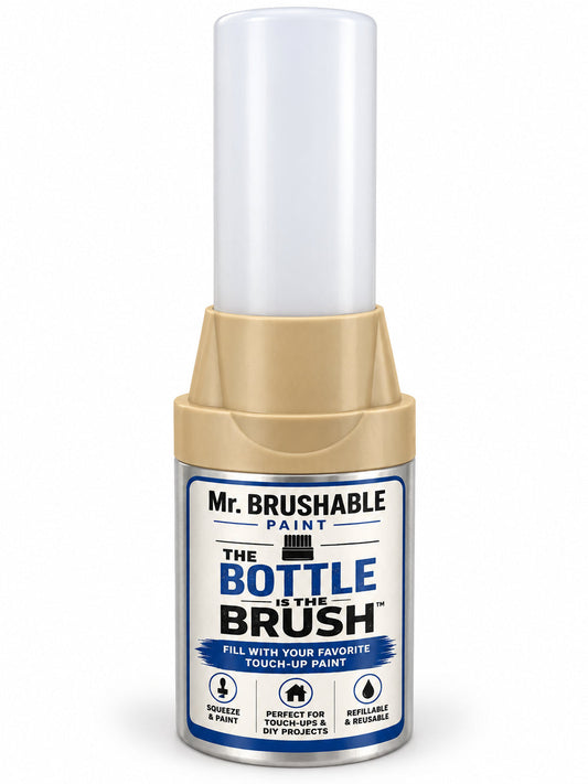 Empty Mr. Brushable 4 oz touch-up paint bottle with built-in brush, ready to fill with your own paint