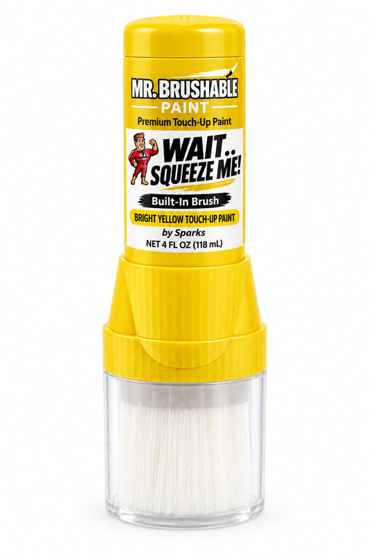 Mr. Brushable yellow 4-ounce touch-up paint bottle with built-in brush
