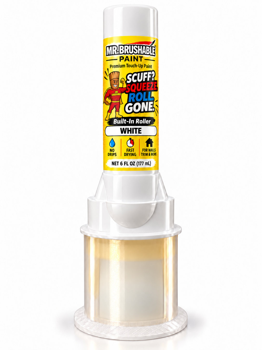 Mr. Brushable White touch-up paint roller bottle, 6 fl oz, with built-in roller