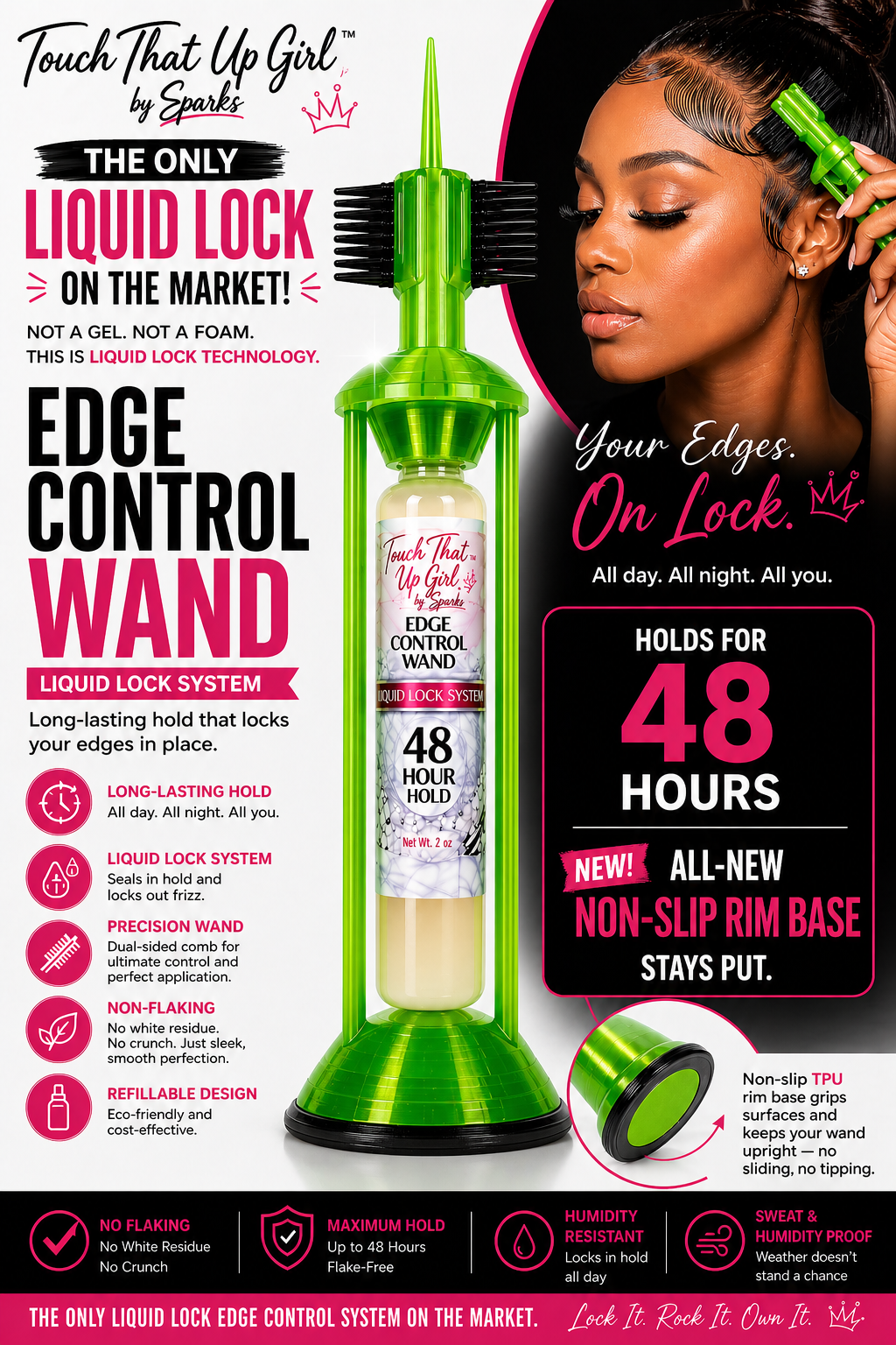 Edge Control Wand – Free-Standing Edge Control Applicator w/Brush/Comb/Pick | Touch That Up Girl by Sparks