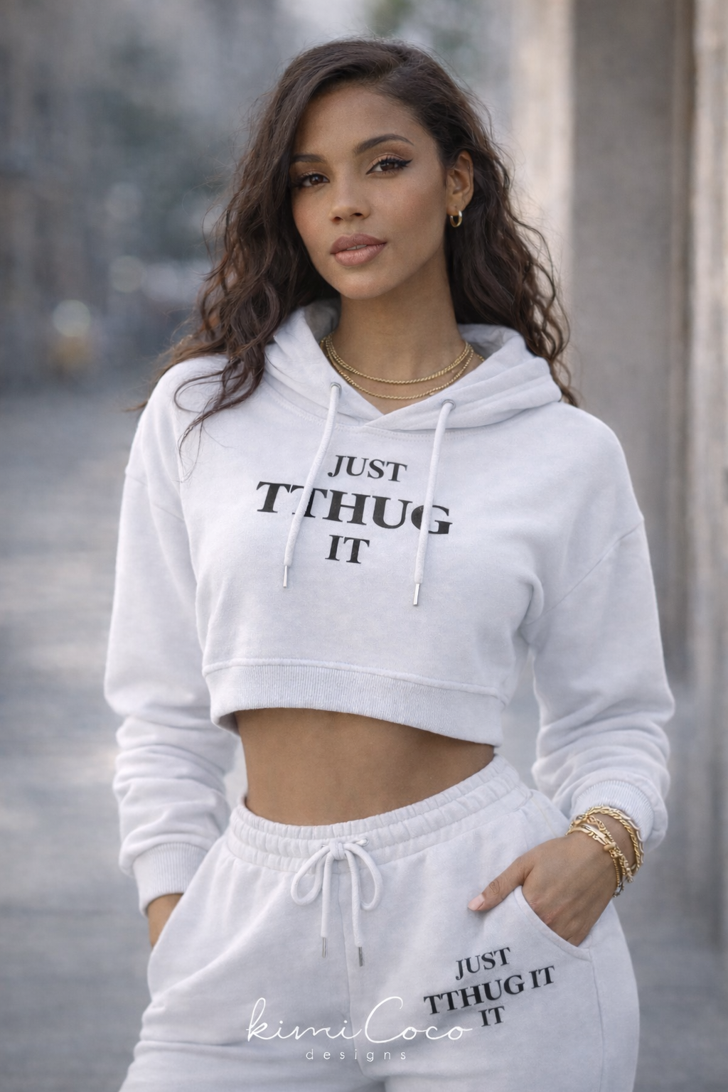 Women’s Cropped Hoodie and Jogger Set – Soft Power Lounge ’26 | Touch That Up Girl