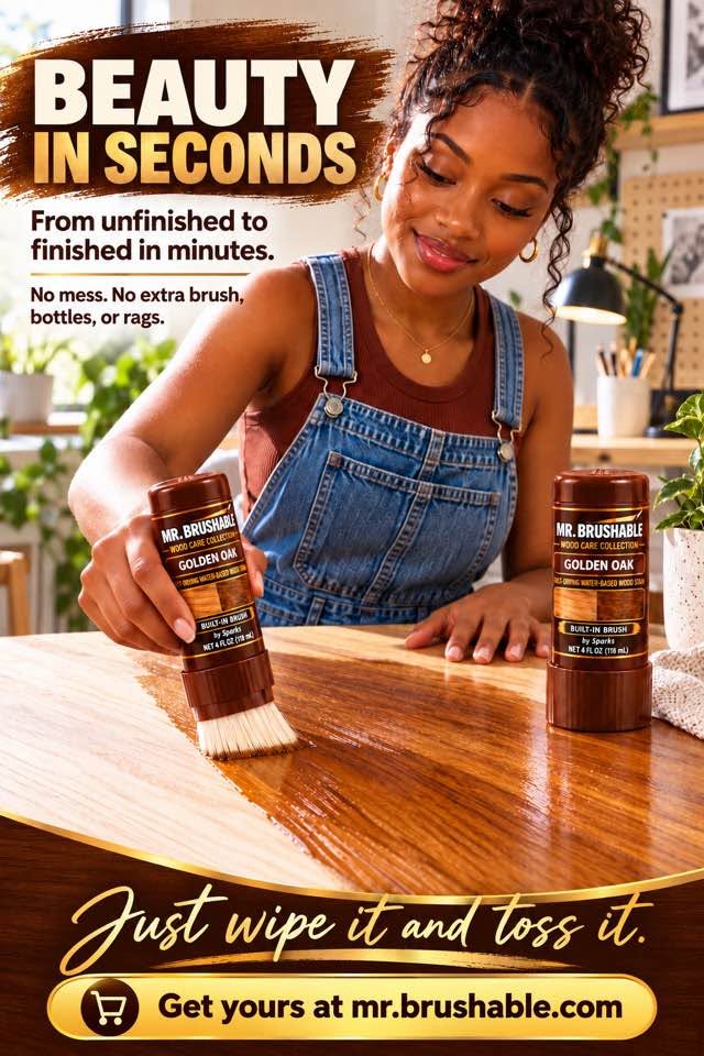 Mr. Brushable wood stain and polyurethane with built-in brush for furniture touch-ups