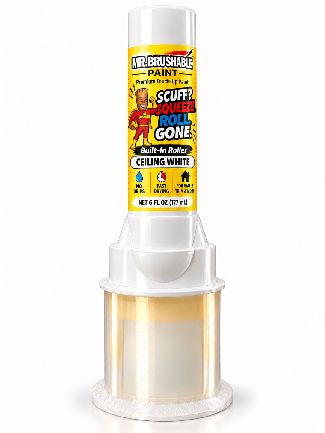 Mr. Brushable Ceiling White touch-up paint roller bottle, 6 fl oz