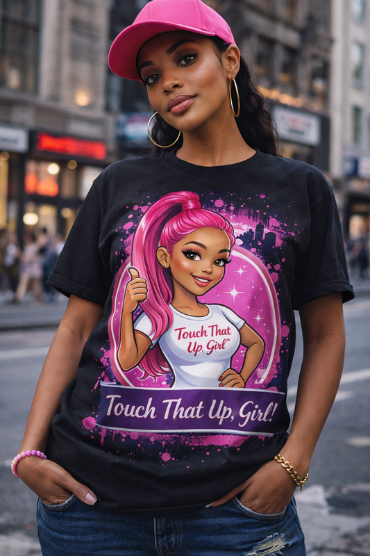 Touch That Up Girl™ Tees – Barbee Pink Graphic Trendy Shirt