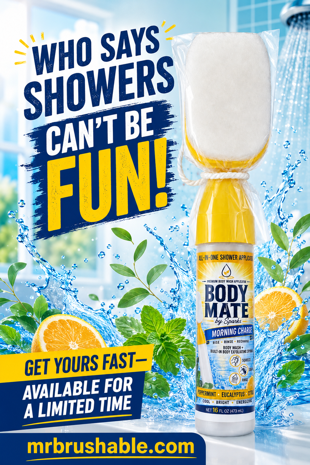 Body Mate™ All-In-One Shower Applicator, Wash and Exfoliating Sponge
