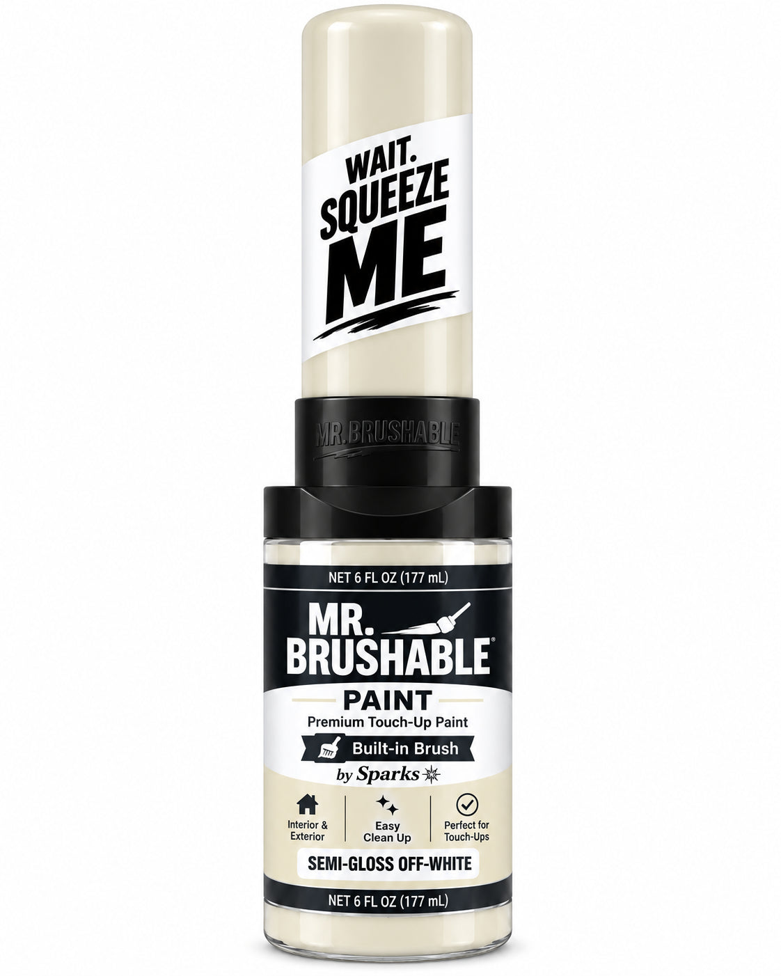 Mr. Brushable semi-gloss off-white touch-up paint with built-in brush