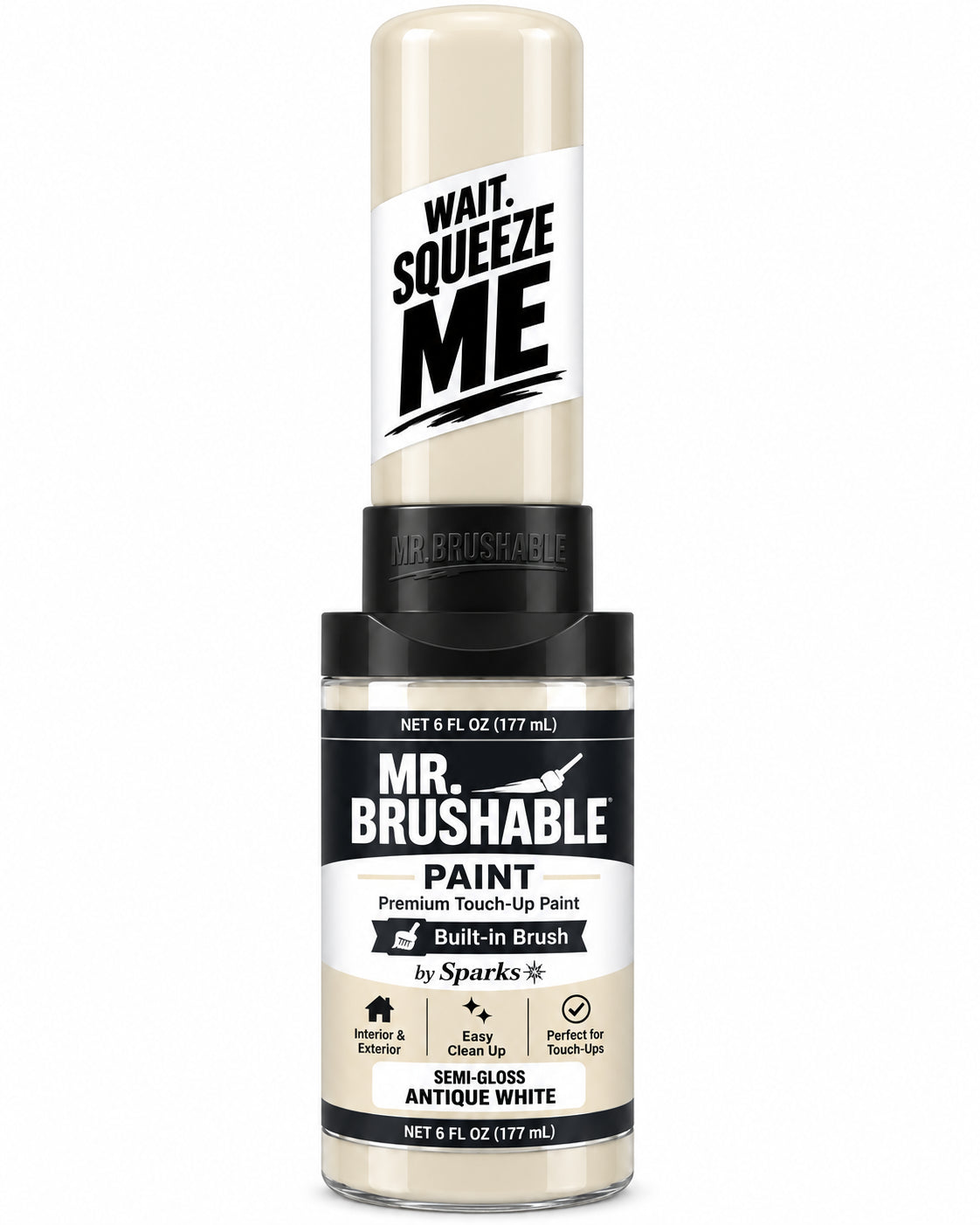 Mr. Brushable semi-gloss antique white touch-up paint with built-in brush