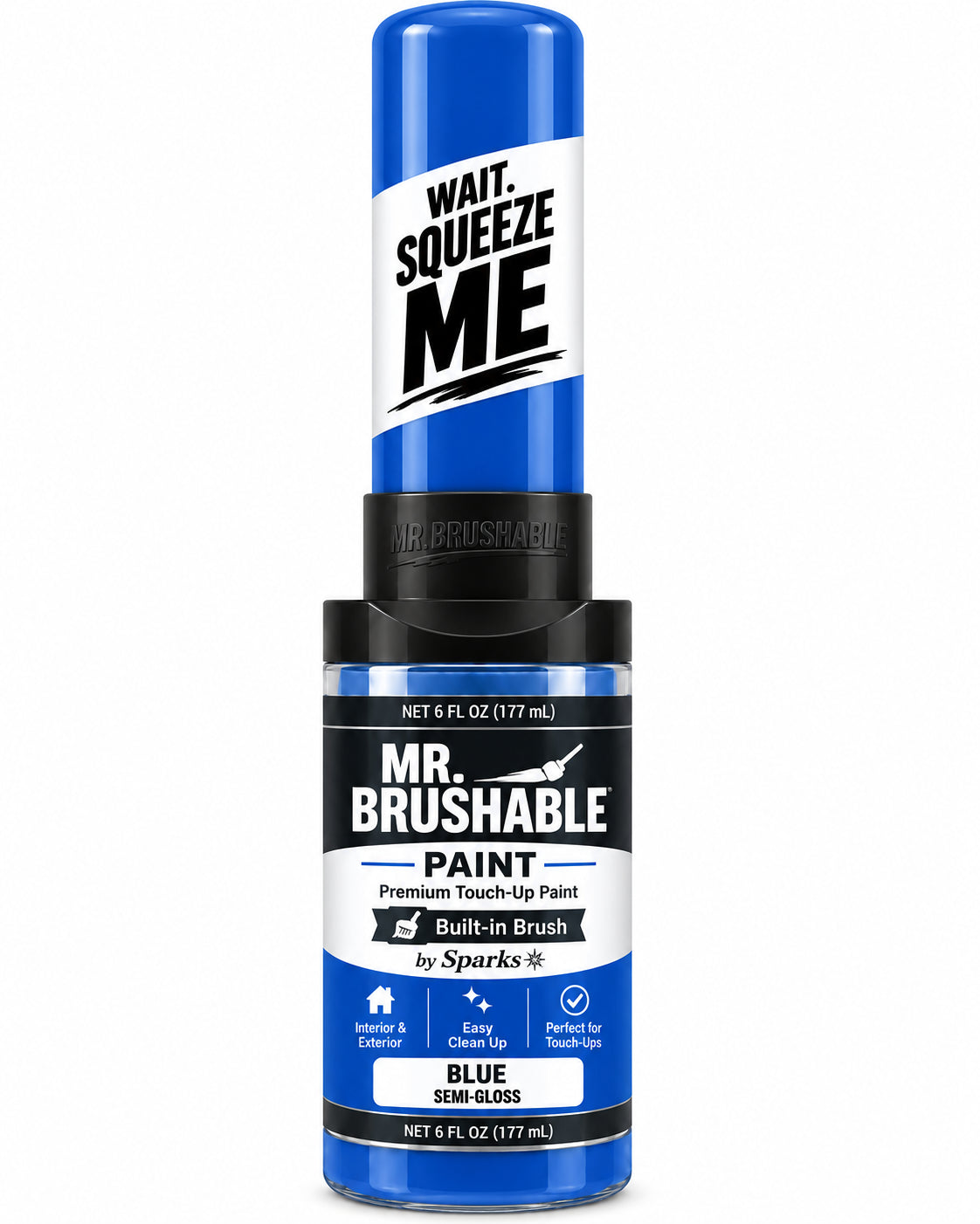 Mr. Brushable semi-gloss blue touch-up paint with built-in brush