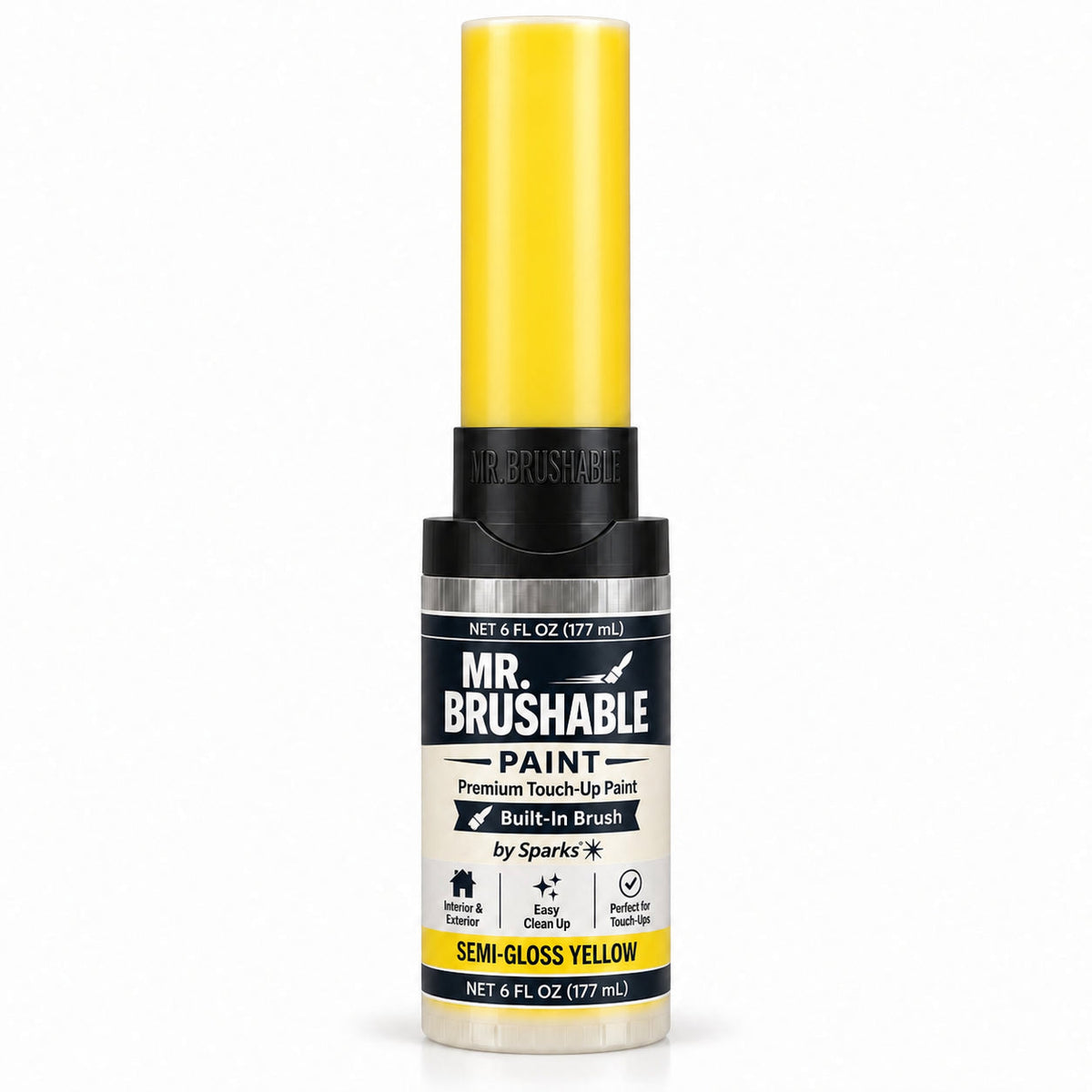 Mr. Brushable semi-gloss yellow touch-up paint with built-in brush