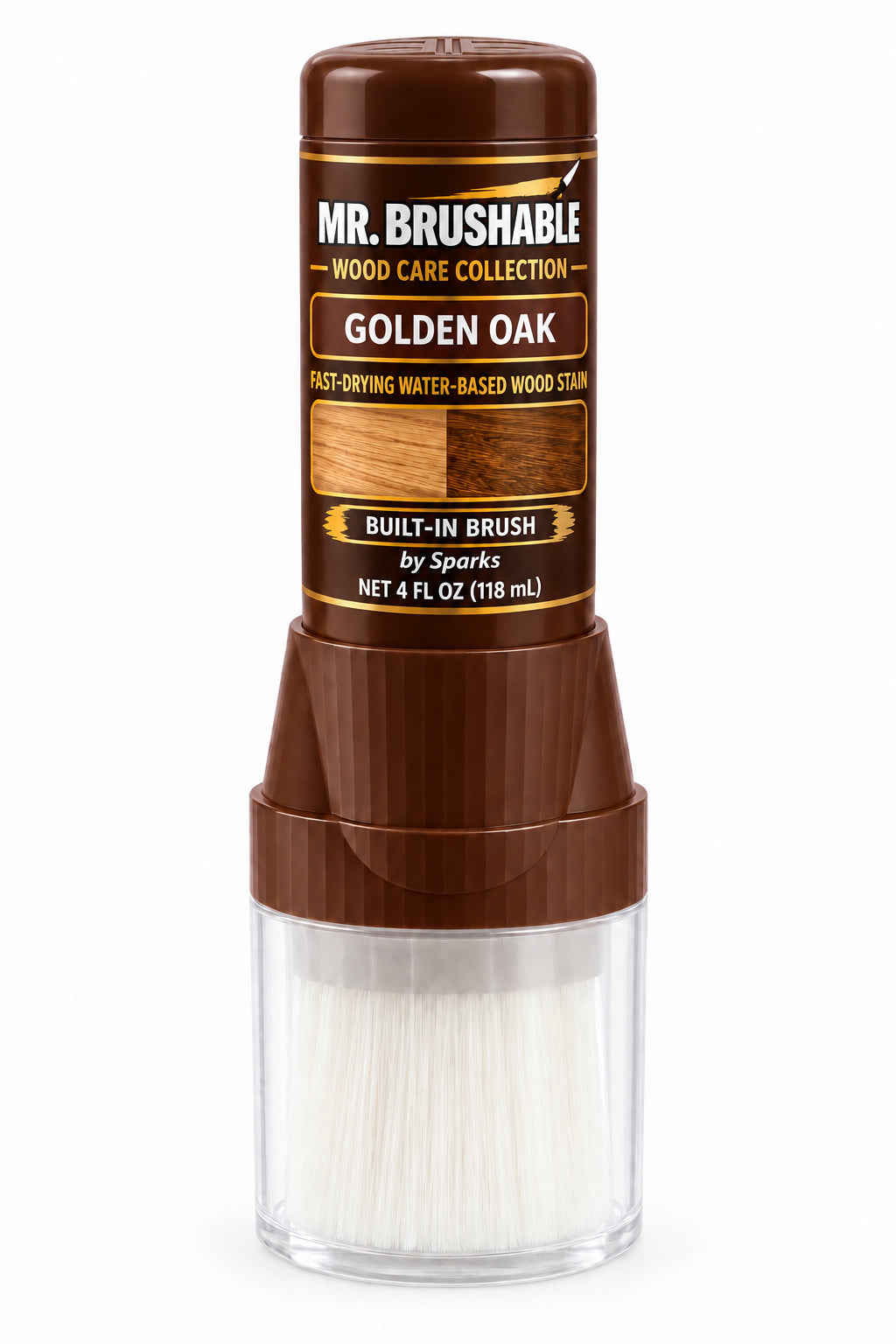 Mr. Brushable Wood Care Collection Golden Oak wood stain, 4 oz bottle with built-in brush