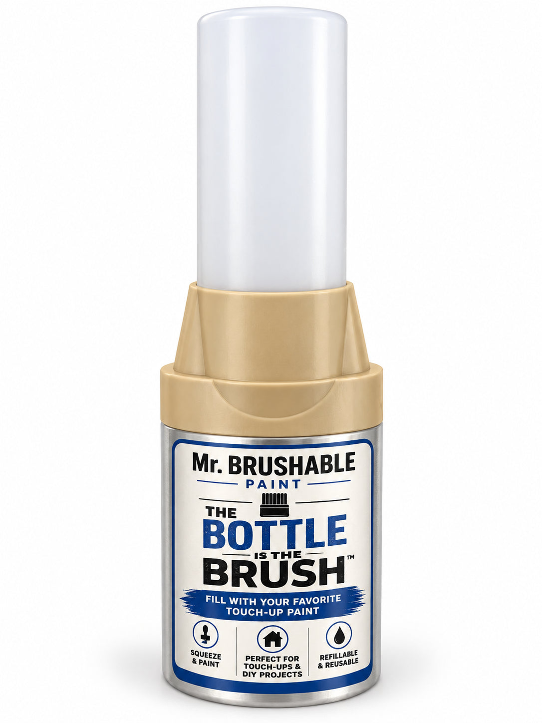 Empty Mr. Brushable 4 oz touch-up paint bottle with built-in brush, ready to fill with your own paint
