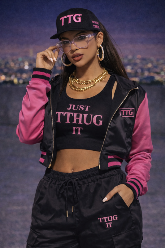 Women’s Black Varsity Jacket and Jogger Set – Night Authority Capsule | Touch That Up Girl